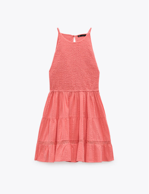 Smocked Sleeveless Pink Mini V-Neck Dress