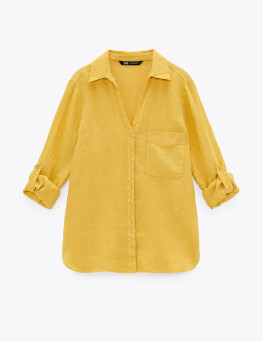 Linen yellow long sleeve v neck shirt
