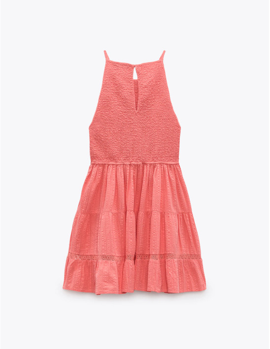 Smocked Sleeveless Pink Mini V-Neck Dress