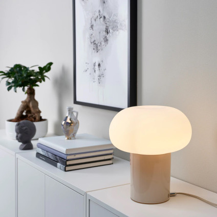 Table lamp, beige/opal white glass