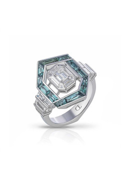 Platinum And Rose And White Gold And Diamond Square Ring