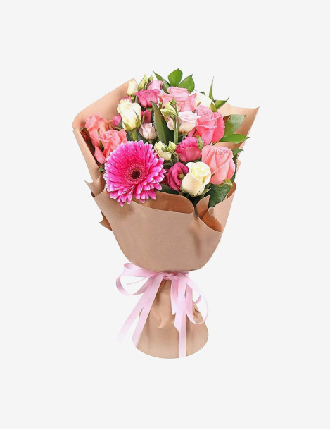 Pink Asiatic Lilies & Roses in Vase