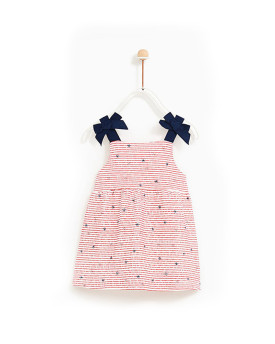 Babyhug Singlet Sleeves Floral Knitted Frock - Pink