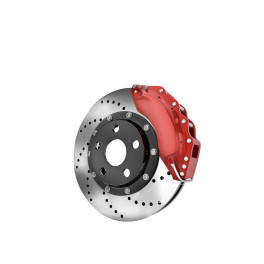 Automobile Brake Disk With Red Caliper Stock Photo