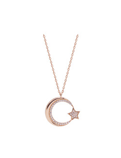 Rose-Gold Moon Heart Pendant With Chain
