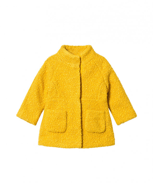 hooded mayoral yellow bouclé coat
