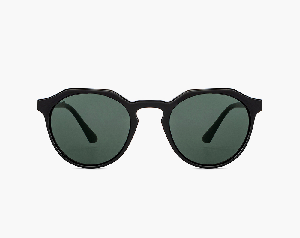 Green lens & black round sunglasses